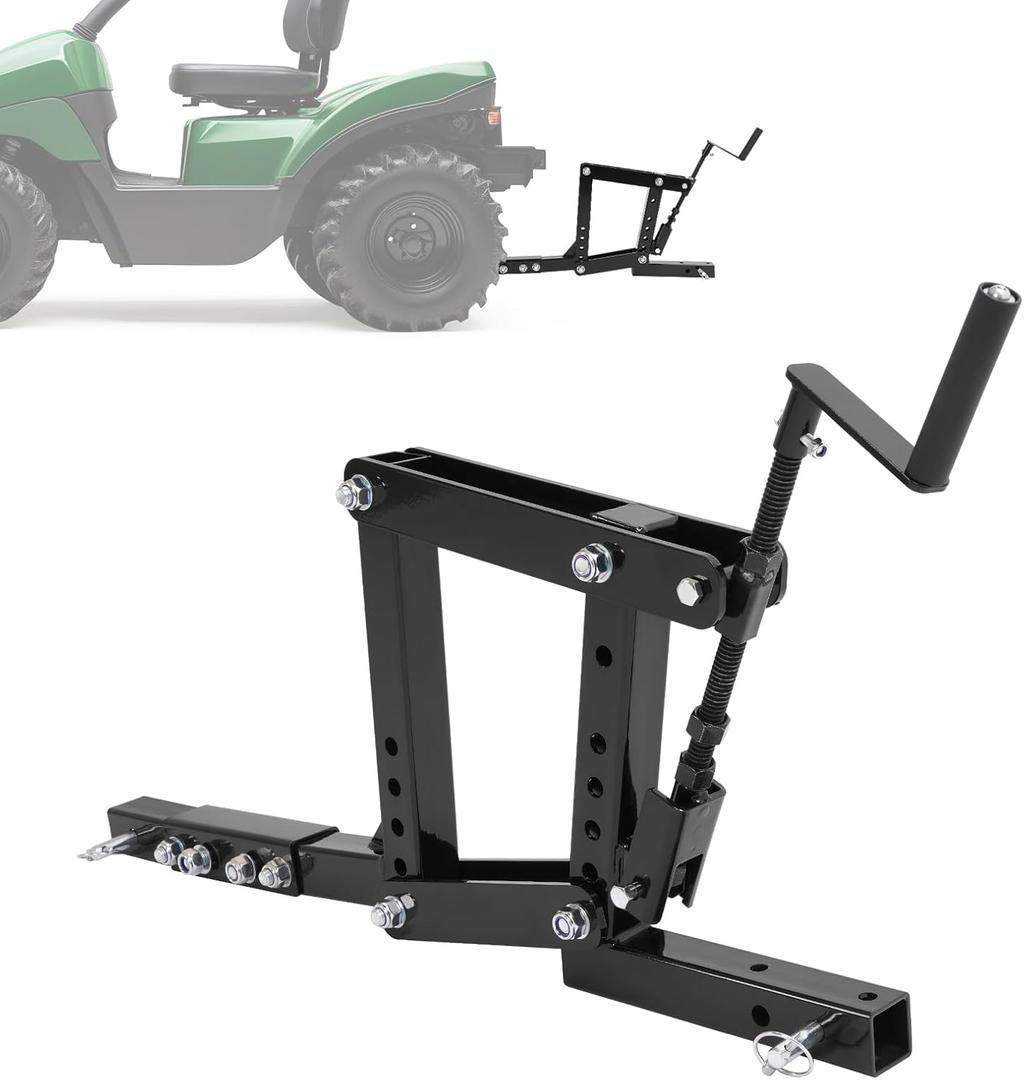 1 Point Hitch Lift, Manual Implement Lift, Compatible with 2" Receiver ATV UTV Garden Lawn Tractor Adjustable Height Steel Powder Coated