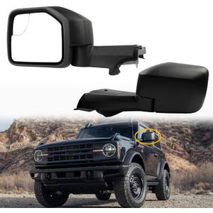 Dasbecan Driver Side Mirror Compatible With 2021-2024 Ford Bronco Left Mirror w/Temp sensor/Power Heated/Manual Folding/Blind Spot Glass/Black Texture Cover (7pins)