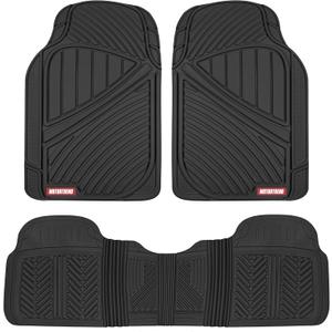 Motor Trend FlexTough Performance All Weather Rubber Car Floor Mats - 3 Piece Floor Mats Automotive Liners for Cars Truck SUV, Heavy-Duty Waterproof (Black)