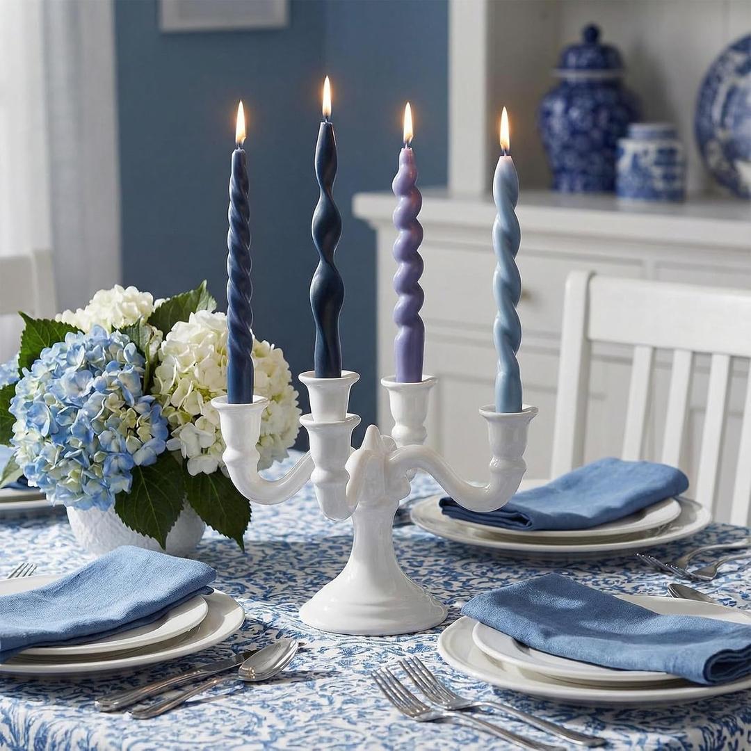 Nuanchu 4 Pcs Twisted Taper Candles Wax Unscented Smokeless Spiral Swirl Candlesticks for Wedding Holiday Dinner Party Home Decorations(7.87 Inch,Pure,Blue)
