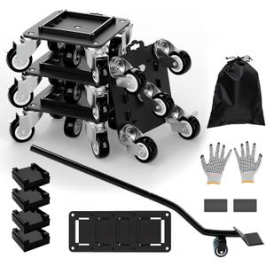 Furniture Dolly 5 Wheels Heavy Duty with Removable Side Guards,3307 Lbs Capacity,360 Rotating Wheels & Side Brake,Furniture Movers Lifter Tool for Sofas,Beds, Appliances,Stable,Safe,and Easy to Use (2 inch wheels, Black)