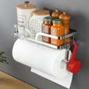 ZUNTO Wall Mount Paper Towel Holder with Shelf, Self Adhesive or Drilling, Stick on Wall Paper Towel Bar Spice Rack for Kitchen, Garage Organizer and Storage, Silver