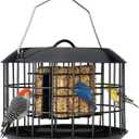 Kingsyard Squirrel Proof Suet Feeder, Cage Bird Feeders for Outdoors Hanging, All Metal, Double Suet Cake Capacity, Tray & Weatherproof, Black