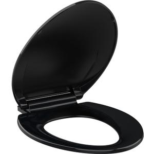 GarveeTech Enlongated Toilet Seat, Slow Close Toilet Cover Seat for Easy Clean and Stain-Resistant, Plastic Toilet Seat With Cover, Quick-Release Hinges and Quick-Attach Hardware, Black