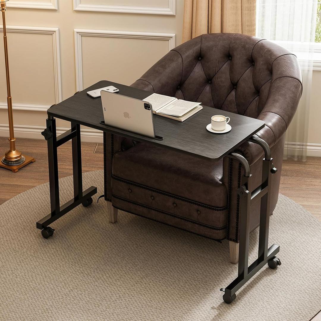 LINGMI Recliner Table, Overbed Table with Wheels Adjustable Height and Length Over Bed Desk, Hospital Heavy Duty Metal Leg Laptop Stand Tray, 47 cm x 15.75 cm x 39.3 cm