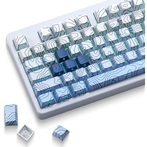 XVX Shine Through Keycaps, Side Print PBT Keycaps 75 Percent Dye Sub, 131 Keys Cherry Profile Custom Keycaps 60 Percent, Wave of Kanagawa Double Shot Keyboard Key caps for Mechanical Keyboards