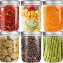 Wide Mouth Glass Mason Jars 16 oz, 6 Pack Glass Canning Jars with Metal Airtight Lids and Bands and Measurement Marks, for Canning, Preserving, Overnight Oats, Jam, Jelly, Food Storage, DIY etc