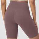 ODODOS Women's Crossover Yoga Shorts with Back Pocket, 8" Buttery Soft V High Waist Lounge Biker Shorts, Purple Taupe, Small (Purple, S)