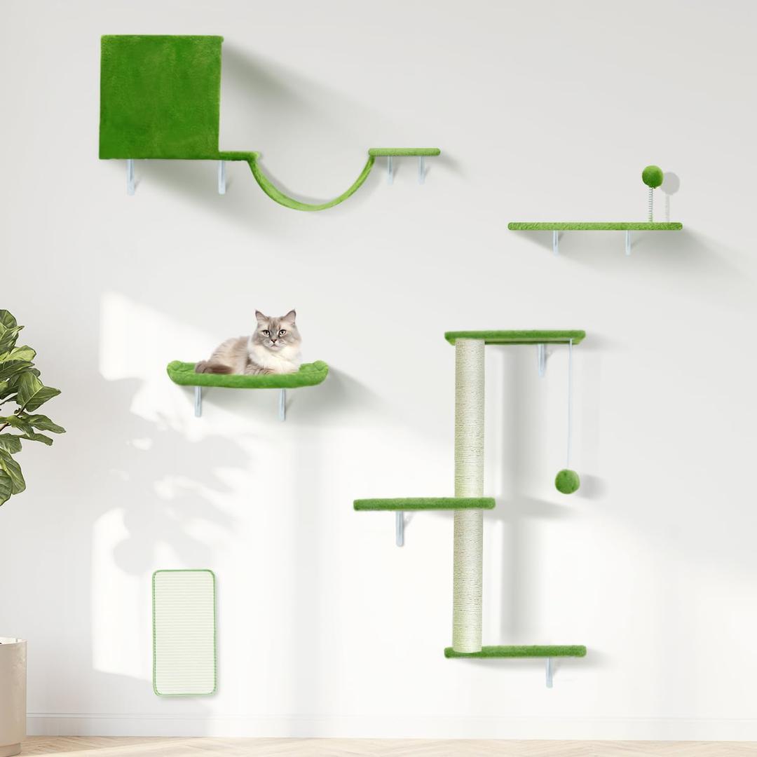 Cat Wall Shelves-Cat Wall Furniture 5 in 1 Stable & Safe, Wooden Climbing with Natural Sisal Scratching Post, with Scratching Post, Bridge and Bed,cat Scratching Board