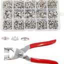 200 Sets Snaps Button Kit,Metal Snap Buttons with Fastener Pliers and Snap on Button Kit,Press Tool Kit Perfect for DIY Clothing and Crafts(Chrome,9.5mm)