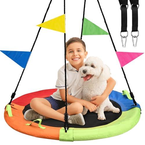 Tree Swing, Saucer Swing, 40 inch 900lbs Weight Capacity, with Adjustable Hanging Straps, for Backyard Outdoor, Multicolor, Circle Round Disc, Gifts for Kids