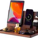 Wooden Nightstand Organizer - Nightstand organizer for men - Phone Key Stand - Mens nightstand organizer with hidden wire grooves - Nightstand Docking Station with felt lining