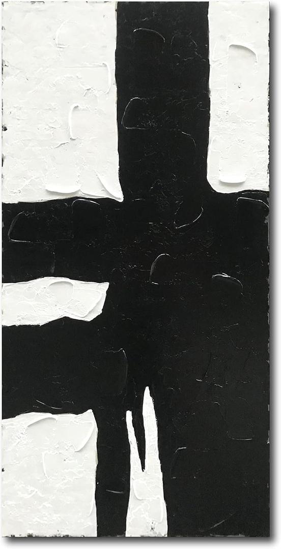 NANKAI Art Minimalist black and white oil painting is suitable for large abstract wall decorations in modern living rooms. 48x24 inches. Modern oil painting art (NKHB008)