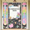 Composition Notebook Classroom Decor Door Banner, Back To School Decorations with Classroom Door Cover and Pencil Porch Banner, Back To School Door Cover for First Day of School Decorations