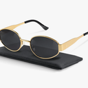livho Retro Polarized Sunglasses - UV400 Protection, Oval Shape, Metal Frames - Matching Soft Case Inlcuded