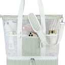 Bluboon Mesh Beach Tote Bag with Cooler Compartment Insulated Detachable Picnic Bag with Zipper and Pocket Pool Bag for Women (A-brown White Grid)