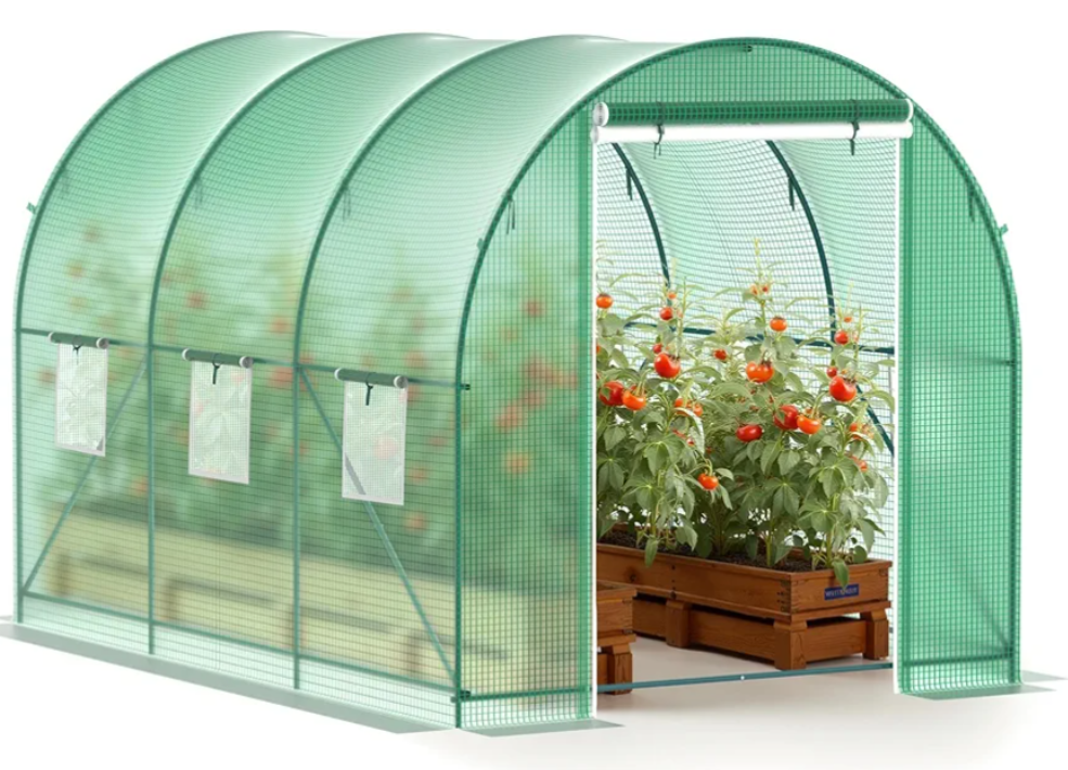 Greenhouse, 10’x7’x7’ Walk-in Greenhouse Heavy Duty Tunnel Green House with 6 Ventilated Mesh Windows & Zippered Roll-up Door, Large Plant Garden Hot House Outdoor with Reinforced Frame