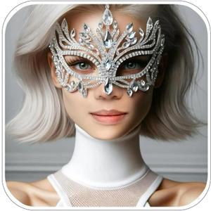STONEFANS Rhinestone Masquerade Mask Full Face Jewelry for Women Mardi Gras Mask Crystal Face Chain Jewelry (Silver)