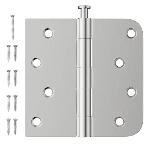 Luxbaro 6 Pack Brushed Nickel Door Hinges 4 Inch, Exterior Door Hinges with Square & 5/8" Radius, Removable Pin, Perfect for Heavy-Duty Front & Back Door, Antirust & No Squeaks