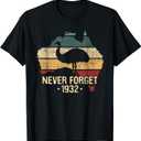 Funny Emu Shirts Never Forget 1932 Emu War Unisex Adults Emu Lover Zookeeper T-Shirt Black Medium
