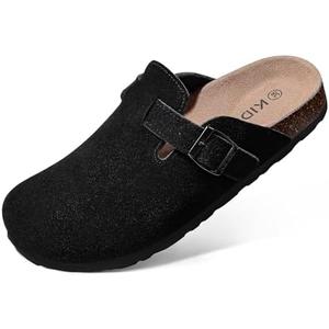 KIDMI Genuine Suede Clogs for Women Cork Footbed Sandals Leather Mules Potato Shoes with Arch Support Size 39