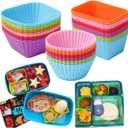Silicone Bento Lunch Box Dividers 3 Shapes of Standard Round & Square & Rectangle - Reusable Silicone Cupcake Liners Non-Stick Muffin Cups for Baking (Multicolor)