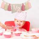 Birthday Decoration Set - High Chair Banner, Crown Theme Banner, Birthday Hat, Birthday Cake Topper, Photo Props, Pink Crown