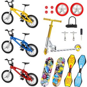 Sumind 18 Pcs Mini Finger Toys Set Includes Finger Skateboards, Bikes, Mini Scooters and Matched Wheels and Tools Accessories Fingertip Movement Educational Toys for Christmas Kids Gifts Party Favors