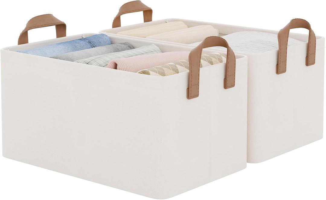 StorageWorks Closet Storage Bins, Storage Baskets for Shelves, Closet Organizers and Storage Bins with Metal Frame, Handles, Natural Color, 2-Pack (14 " L x 10 " W x 8 " H)