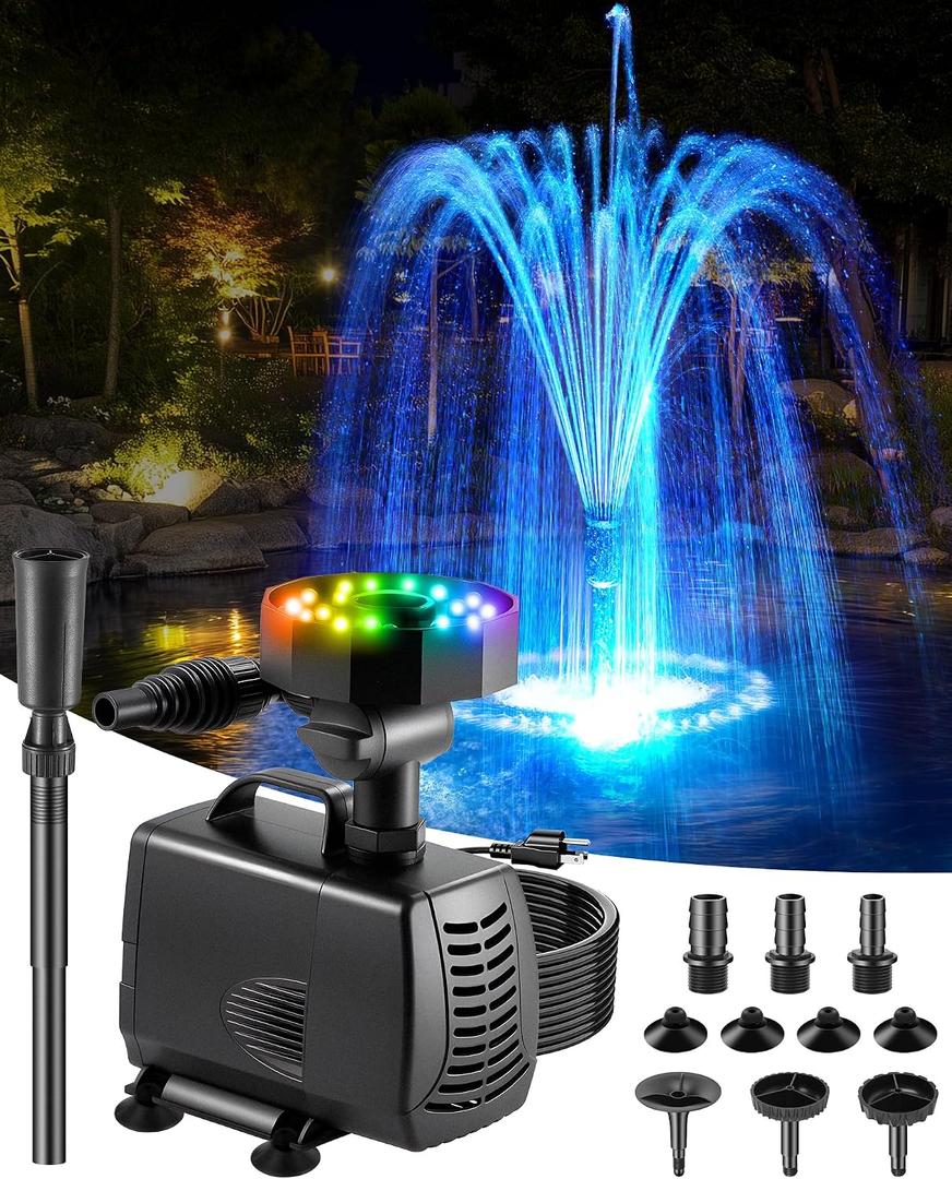 Submersible Pump RGB Pond Filter System Kits,3-in-1 Pond Filter Fountain with Colorful Lights,660GPH Pond Filter Box,Multi-layer Filtration, Applicable to Garden Pond,Fish Tank,Water Feature