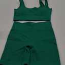 QINSEN Workout Sets for Women 2 Piece Seamless Ribbed Crop Tank High Waist Shorts Yoga Outfits (Medium, Emerald Green)