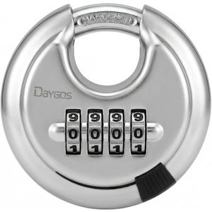 DAYGOS 4 Digit Combination Disc Padlock with Hardened Steel Keyless Heavy Duty Combo Lock for Sheds,Fence,Storage Unit,Trailer,Moving Cube(3/8-in Shackle) (Silver)