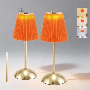 Set of 2 Orange LED Lamp, Small Cordless Lamps Rechargeable, 3 Color Temperatures & Stepless Dimming, Mini Wireless Lamp for Nightstand, Patio Table Lamp Outdoor Battery Operated (Tangerine)