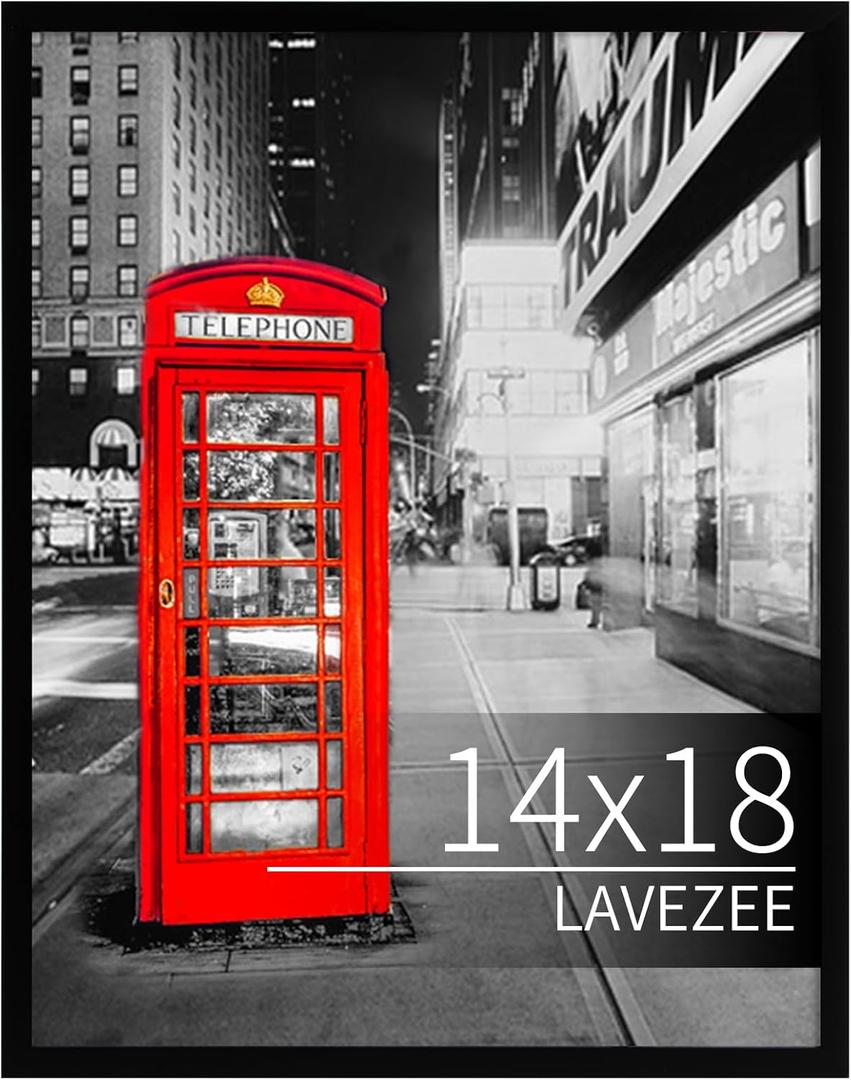 Lavezee 14"x18" Poster Frame Black Display 14" x 18" Inch Photo Picture Frame for Gallery Wall, 1 Pack