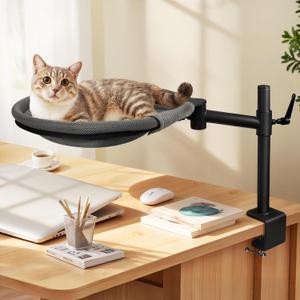 Cat Desk Bed, 360 Rotating & Height Adjustable Desk Cat Nest, Elevated Breathable Cats Bed for Desk with Removable Washable Cover for Indoor Kitten Cats-Maximum Hold Up to 40lb