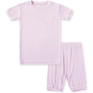 HAPIU Summer Rayon from Bamboo Toddler Pajamas Short Sleeve Set, Pjs Girls Boys Baby Kids (3T, Baby Pink)