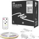 16.4ft COB Led Strip Light with Remote, 6500K Ra93+ Dimmable Bright Daylight White Led COB Strip Light, White Continuous Led Strip Light for Mirror, Stair, Cabinet, Room