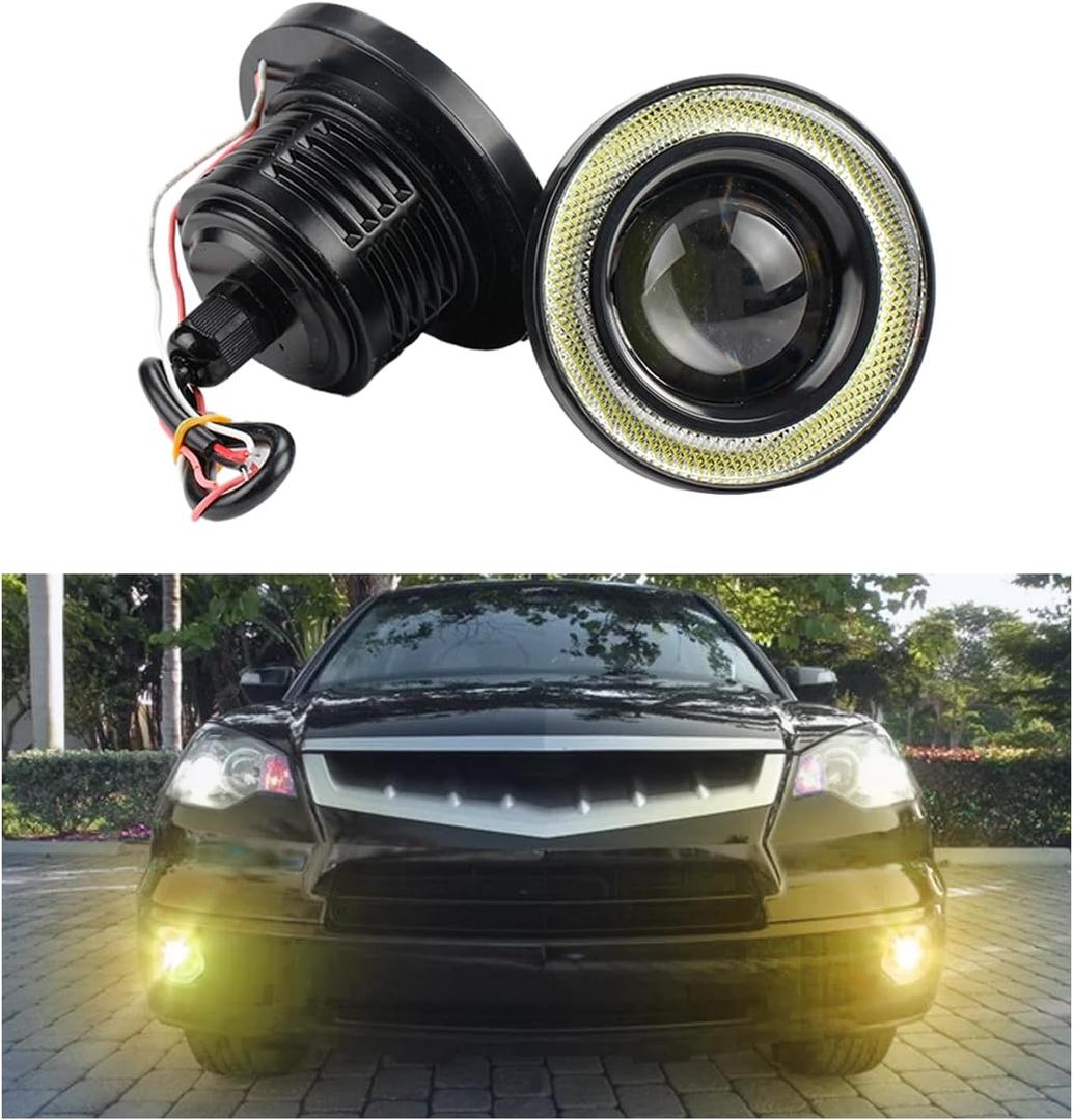 Dickno 2 PCS Car Angel Eye Fog Light, 2.5'' Round COB LED Super Bright High Power Fog Angel Eye Projector with Halo Rings, Universal DRL Daytime Driving Light Fog Lamp Bulbs (Yellow)