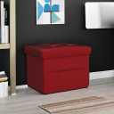 LINMAGCO Small Storage Ottoman Stool Foot Rest Stool Under Desk Stool Short Folding Ottoman Linen Cloth 17X13X13IN(Red)