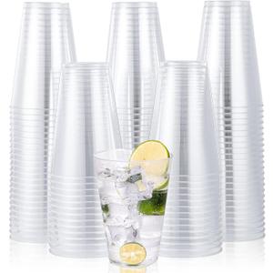 JOLLY CHEF 14 oz Clear Plastic Cups, 100 Pack Heavy-duty Party Glasses, Disposable plastic cups for wedding Cocktails Tumblers, Ideal for Halloween, Christmas, Thanksgiving Parties