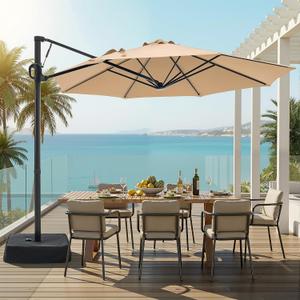 SUPERJARE 9ft Cantilever Umbrella with Base Included, Large Outdoor Umbrellas for Patio, Foot Pedal for 360 Rotation, Durable Metal Ribs, Offset Patio Umbrella, for Pool, Deck, Beige