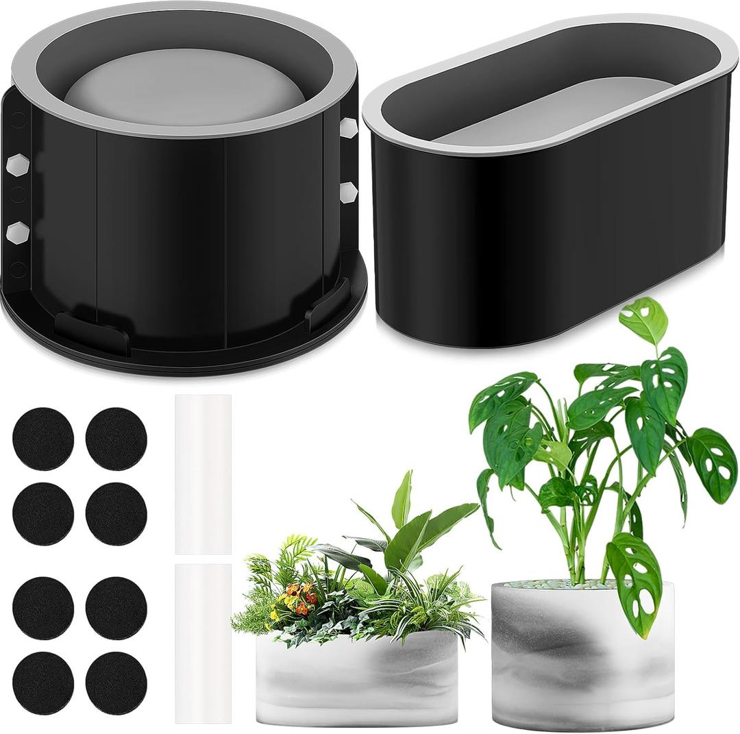 Gisafai 2 Pack Silicone Concrete Planter Mold Large Concrete Planter Mold Round and Oval Flower Pot Making for DIY Homemade Succulent