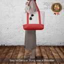 TOPDesign 1-Pack Canvas Tote Bag with an External Pocket, Reusable Grocery Shopping Bag, Top Zipper Closure, Daily Essentials (Red/Natural)