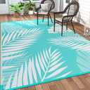 GENIMO Outdoor Rug 5' x 8' Waterproof for Patios Clearance, Reversible Outdoor Plastic Straw Camping Rug Carpet, Large Area Rugs Mats for RV, Picnic, Backyard, Deck, Balcony, Porch, Aqua Blue&White