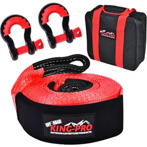 KING-PRO Snatch Strap Recovery Kit 3" x 20ft, 33,000lbs Breaking Strength with 23% Elongation, 100% Nylon Kinetic Towing Strap with 2pcs Heavy Duty 3/4 D Ring Shackles for Truck SUV ATV Off Road