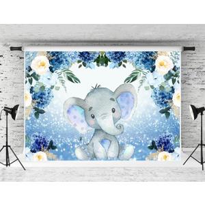 7x5ft Baby Elephant Backdrop Blue Floral Baby Shower Backdrop Elephant Blue Gray Baby Shower Decorations for Boy Animal Theme Birthday Party Decorations Supplies Photo Booth Props