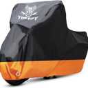Motorcycle Cover, All-Season Waterproof Outdoor Sun Protection Fit up to 116 Inch Harley-Davidson Honda Suzuki Kawasaki Yamaha (XXXL Black&Orange) (XXXL-116 inch)