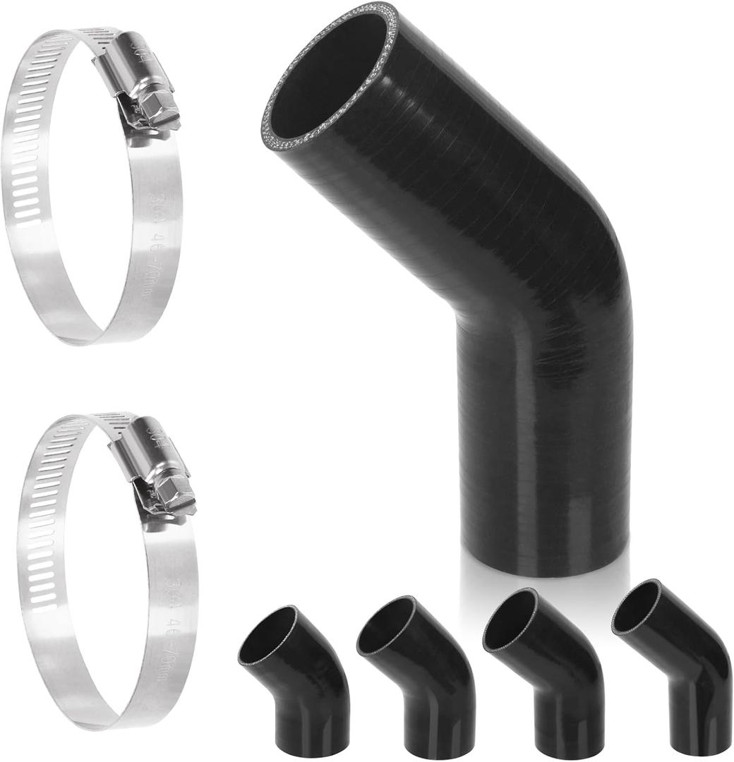 Swpeet 1Pcs 2 Inch - 51mm 45 Degree Elbow 4-Ply Reinforced Silicone Hose with 2Pcs 46-70mm 304 Stainless Steel T Bolt Hose Clamp Kit, Automotive Pure Silicone for Turbo Intake Intercooler