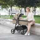 Gromast 3-in-1 Baby Stroller, Convertible Stroller for Newborn Infant Toddler with Reversible Seat, UPF 50+ Canopy & Cup Holder - Khaki