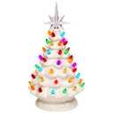 Blissun 10" Ceramic Christmas Tree, Tabletop Christmas Tree Lights Decorations with 54 Multicolored Lights and 7 Point Star Topper for Christmas Table Decorations, White